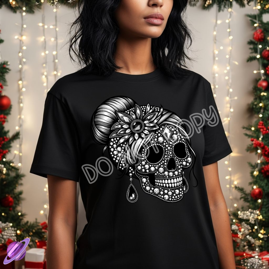 BLING SKULLFLOWER HAIR BUN TEE