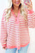 Striped Johnny Collar Long Sleeve Sweatshirt