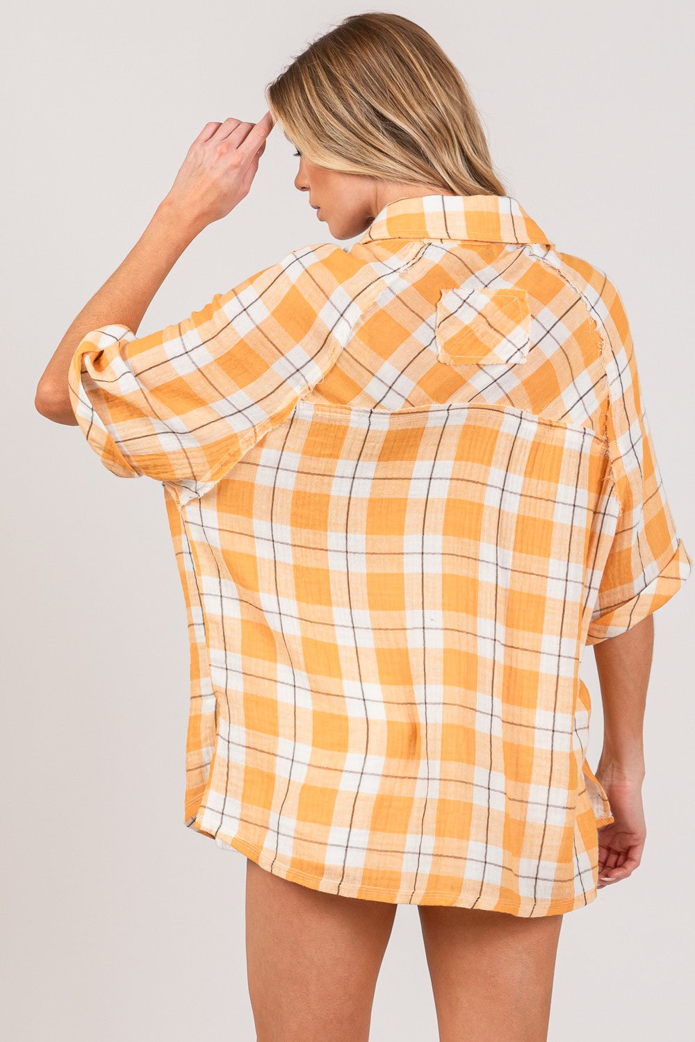 SAGE + FIG Plaid Button Up Side Slit Shirt