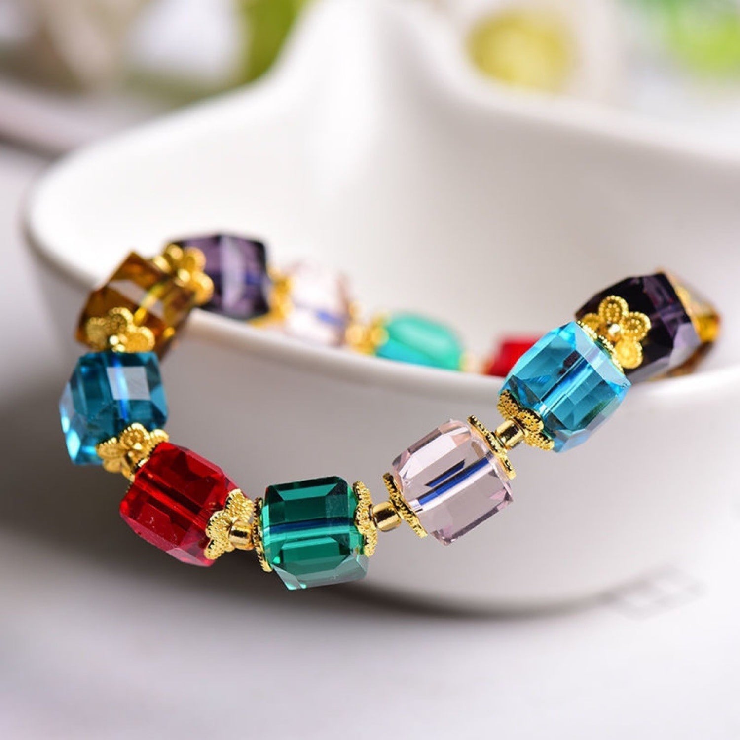 Copper Crystal Bead Bracelet