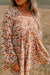 Smocked Printed V-Neck Long Sleeve Dress