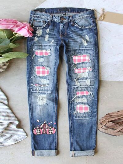 Distressed Printed Straight Jeans