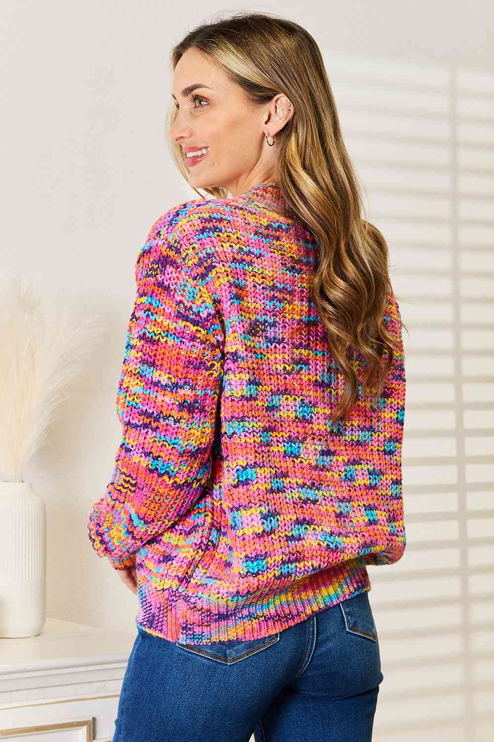 Woven Right Ribbed Long Sleeve Cardigan - Melanie Grace Boutique