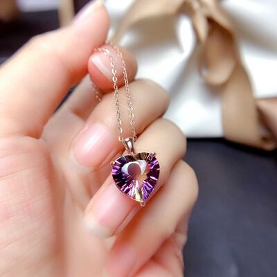 Rose Gold-Plated Artificial Gemstone Heart Pendant Necklace