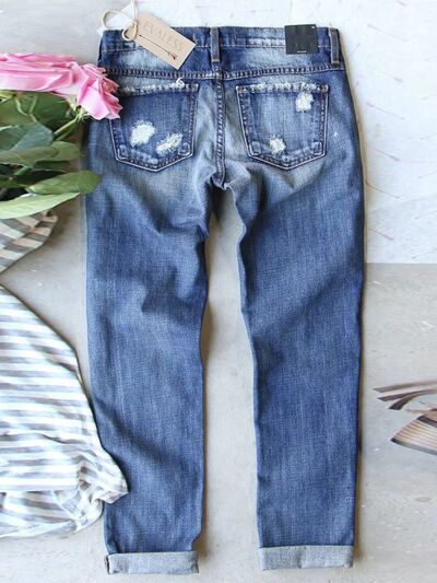 Distressed Printed Straight Jeans