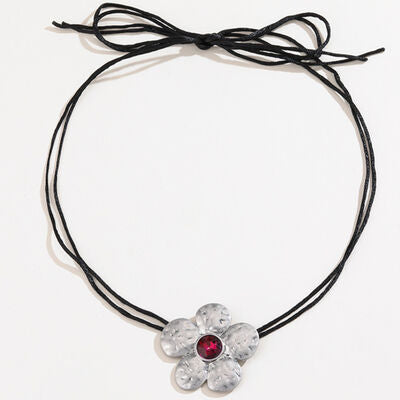 Tied Alloy Rhinestone Flower Shape Necklace