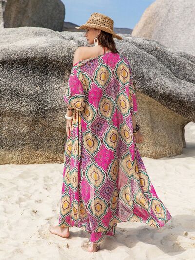 Printed Open Front Cardigan and Pants Set